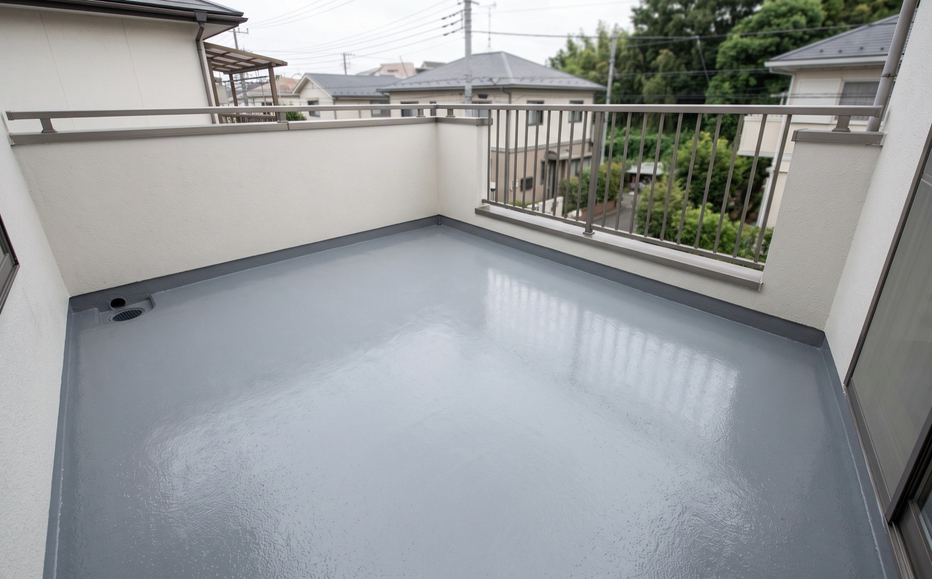 防水塗装を終えたベランダの床